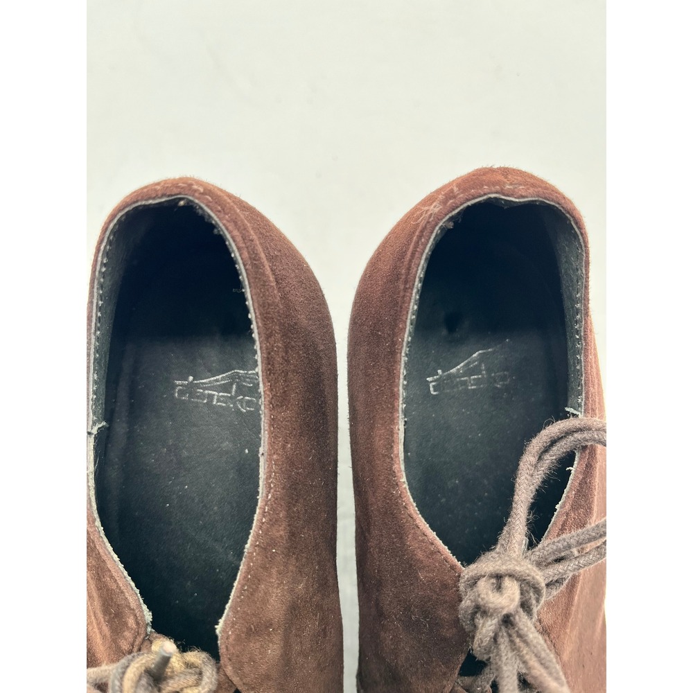Dansko Brown Suede Lace Up Block Heel Oxford Shoes Womens 7.5-8/ 38 Whimsigoth - Picture 8 of 9